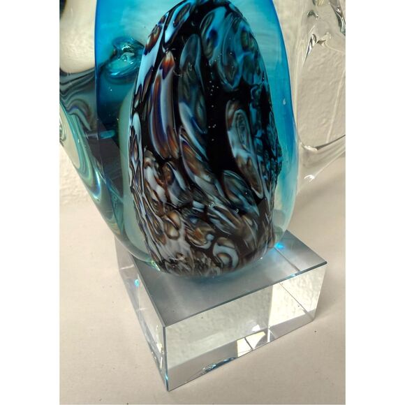 Handblown Murano? Glass Angel Fish Art Sculpture Bubbles Footed Plate 10” - Picture 5 of 8